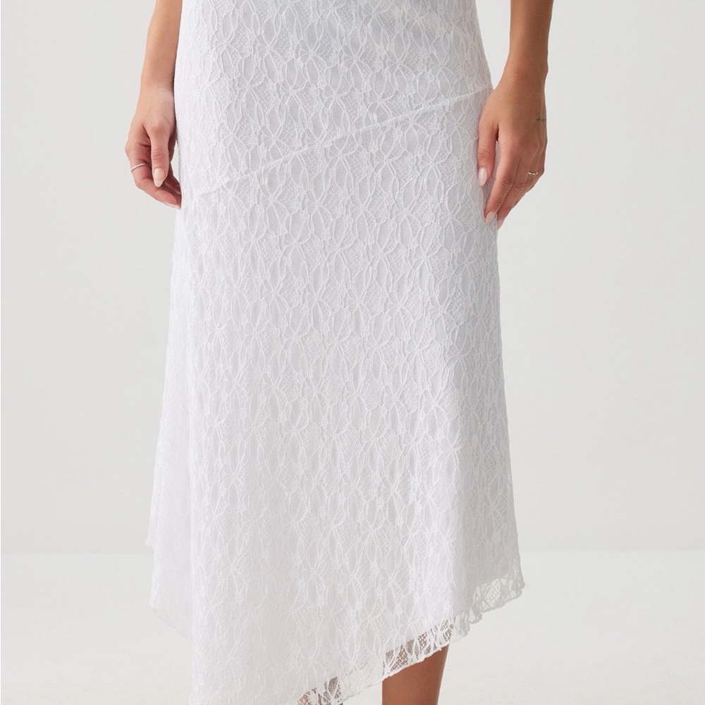 Asymmetrical White Lace Midi Skirt
